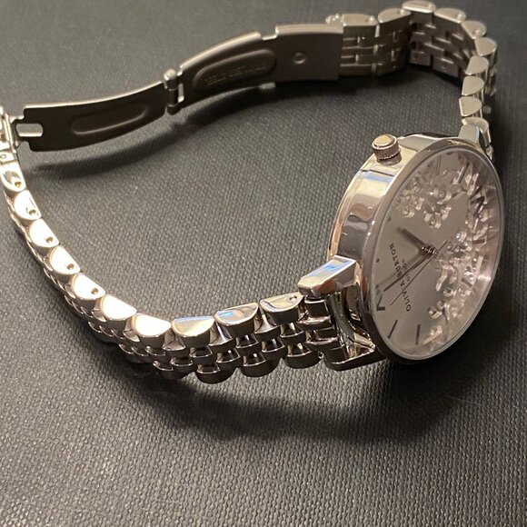 Olivia Burton Stainless Steel Watch with Crystals + Lace Flowers on Watch Face